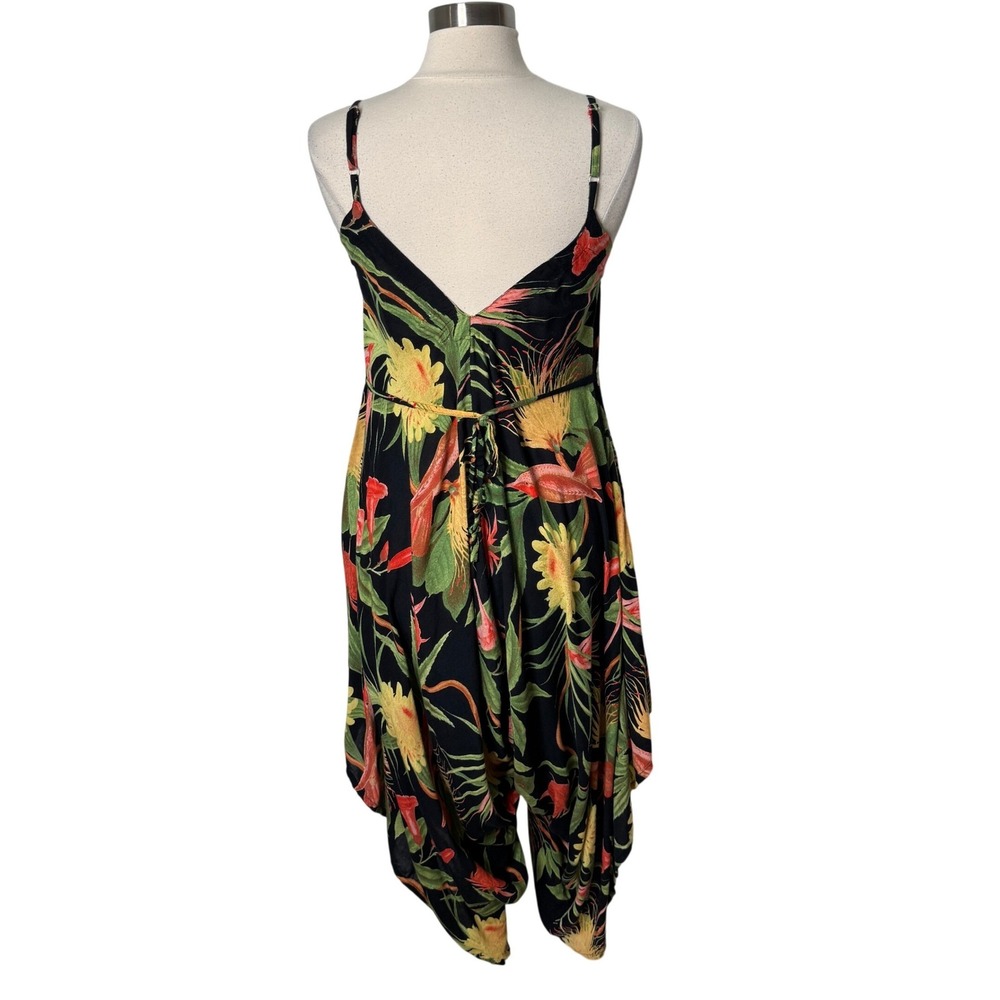 World Market Tropical Floral Harem Jumpsuit Black Boho Womens S M